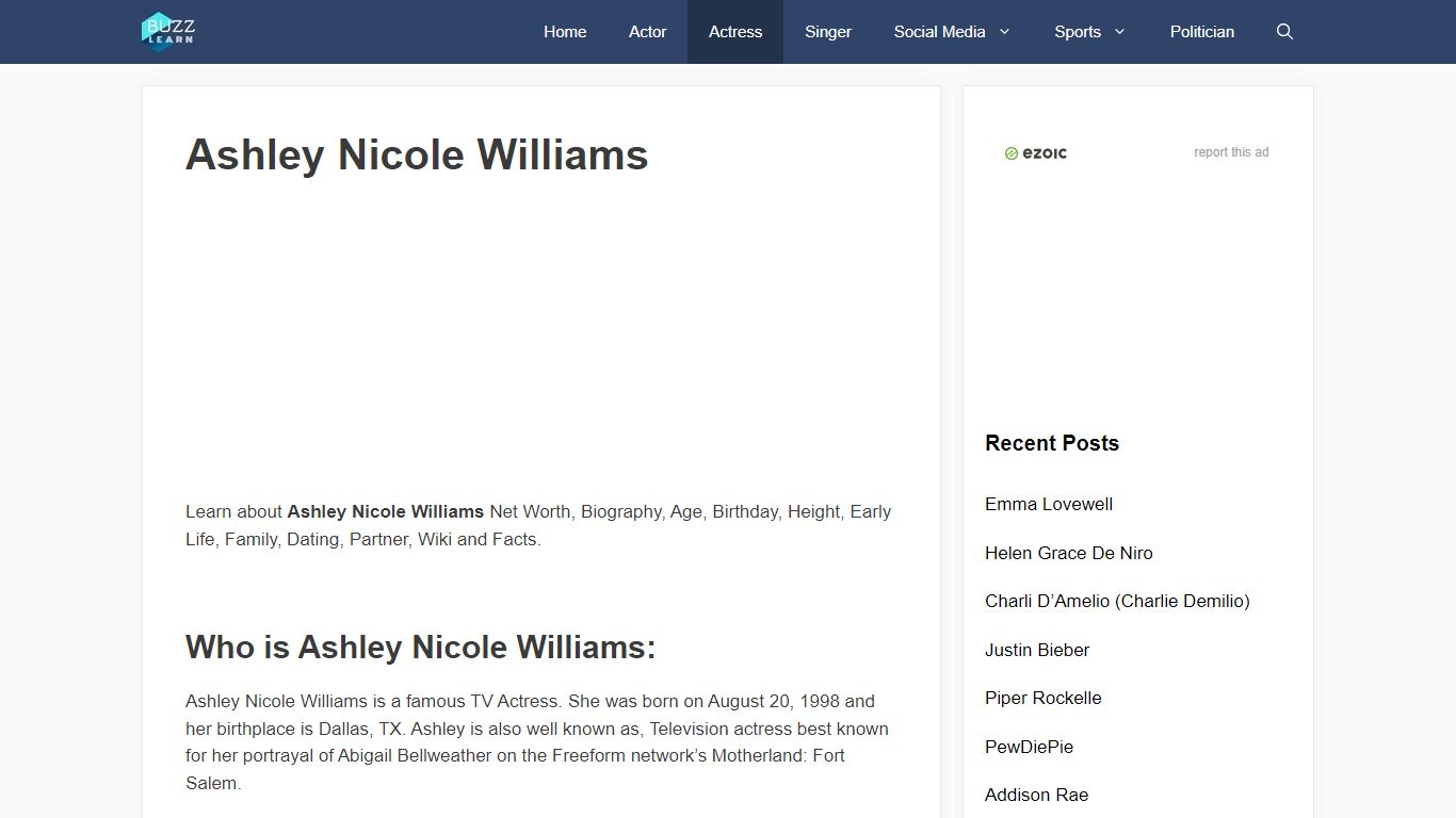 Ashley Nicole Williams Net Worth, Age, Bio, Birthday, Height, Facts